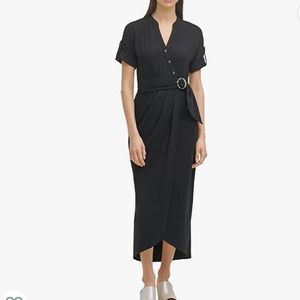 KARL LAGERFELD PARIS Women Knit Faux Wrap Dress Black Casual Workwear Small